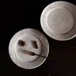 川口武亮　粉引しのぎリム6寸皿